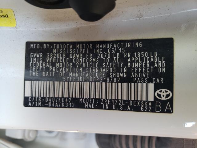 Photo 9 VIN: 5YFBURHE0FP318782 - TOYOTA COROLLA L 