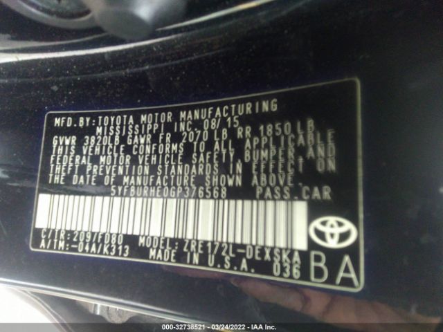 Photo 8 VIN: 5YFBURHE0GP376568 - TOYOTA COROLLA 