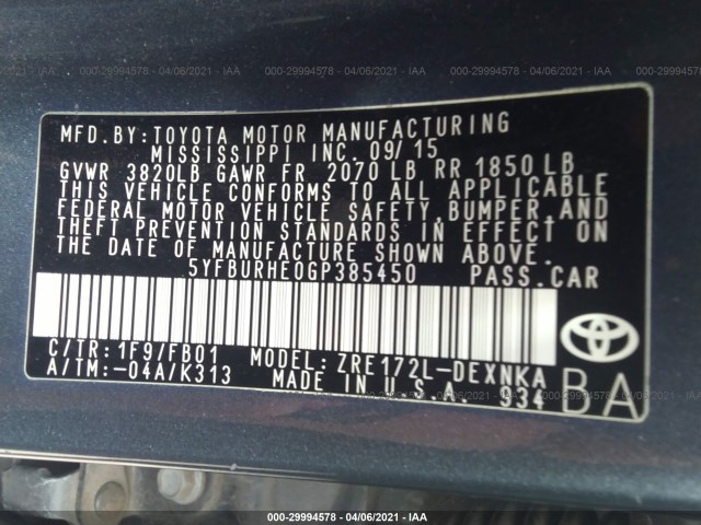 Photo 8 VIN: 5YFBURHE0GP385450 - TOYOTA COROLLA 