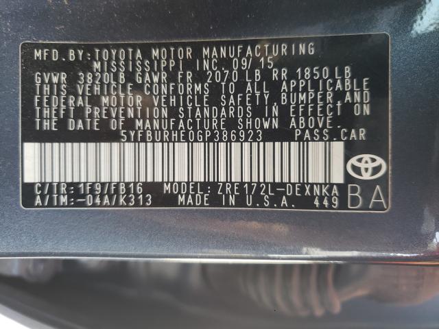 Photo 9 VIN: 5YFBURHE0GP386923 - TOYOTA COROLLA L 