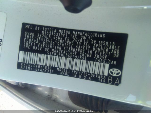 Photo 8 VIN: 5YFBURHE0GP397694 - TOYOTA COROLLA 