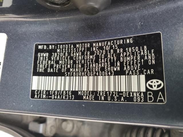 Photo 12 VIN: 5YFBURHE0GP400643 - TOYOTA COROLLA 