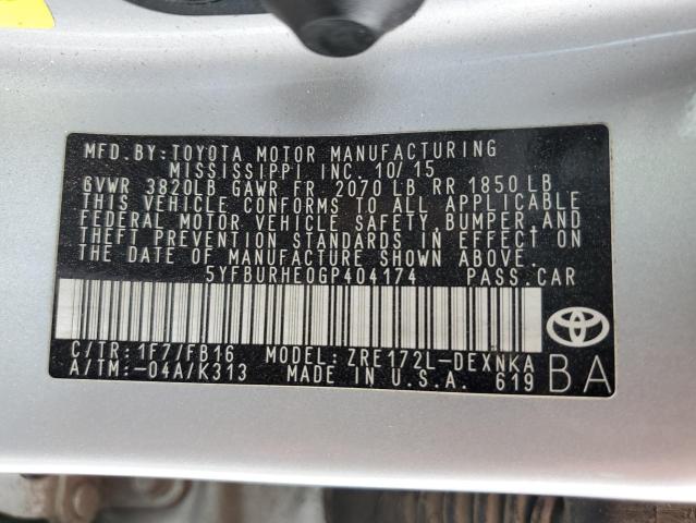 Photo 12 VIN: 5YFBURHE0GP404174 - TOYOTA COROLLA L 