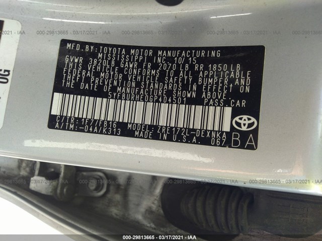 Photo 8 VIN: 5YFBURHE0GP404501 - TOYOTA COROLLA 