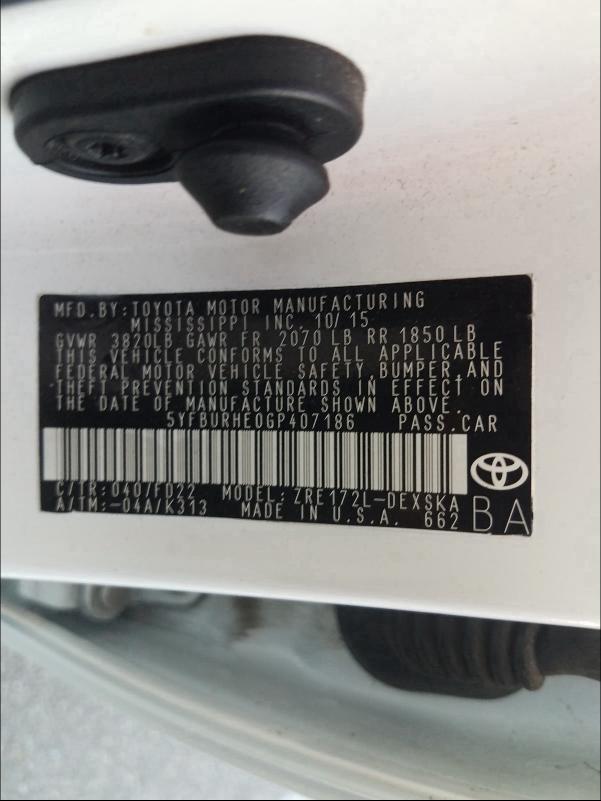 Photo 9 VIN: 5YFBURHE0GP407186 - TOYOTA COROLLA L 