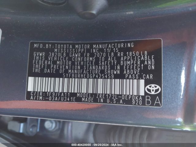 Photo 8 VIN: 5YFBURHE0GP425459 - TOYOTA COROLLA 