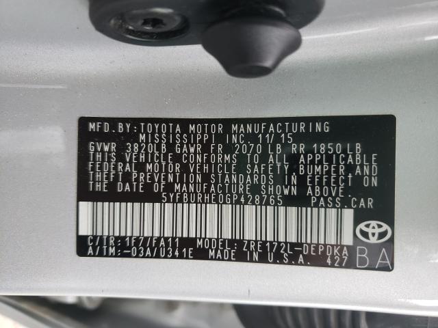 Photo 9 VIN: 5YFBURHE0GP428765 - TOYOTA COROLLA L 