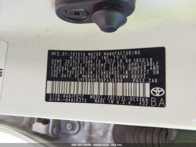 Photo 8 VIN: 5YFBURHE0GP430998 - TOYOTA COROLLA 