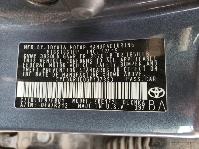 Photo 9 VIN: 5YFBURHE0GP437823 - TOYOTA COROLLA L 