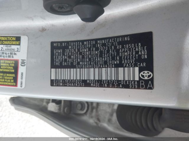 Photo 8 VIN: 5YFBURHE0GP444304 - TOYOTA COROLLA 