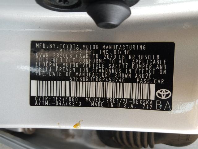 Photo 9 VIN: 5YFBURHE0GP453746 - TOYOTA COROLLA L 