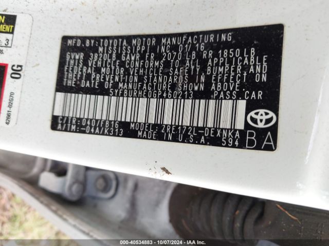 Photo 8 VIN: 5YFBURHE0GP460213 - TOYOTA COROLLA 