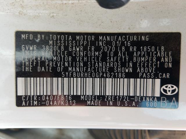 Photo 9 VIN: 5YFBURHE0GP462186 - TOYOTA COROLLA L 