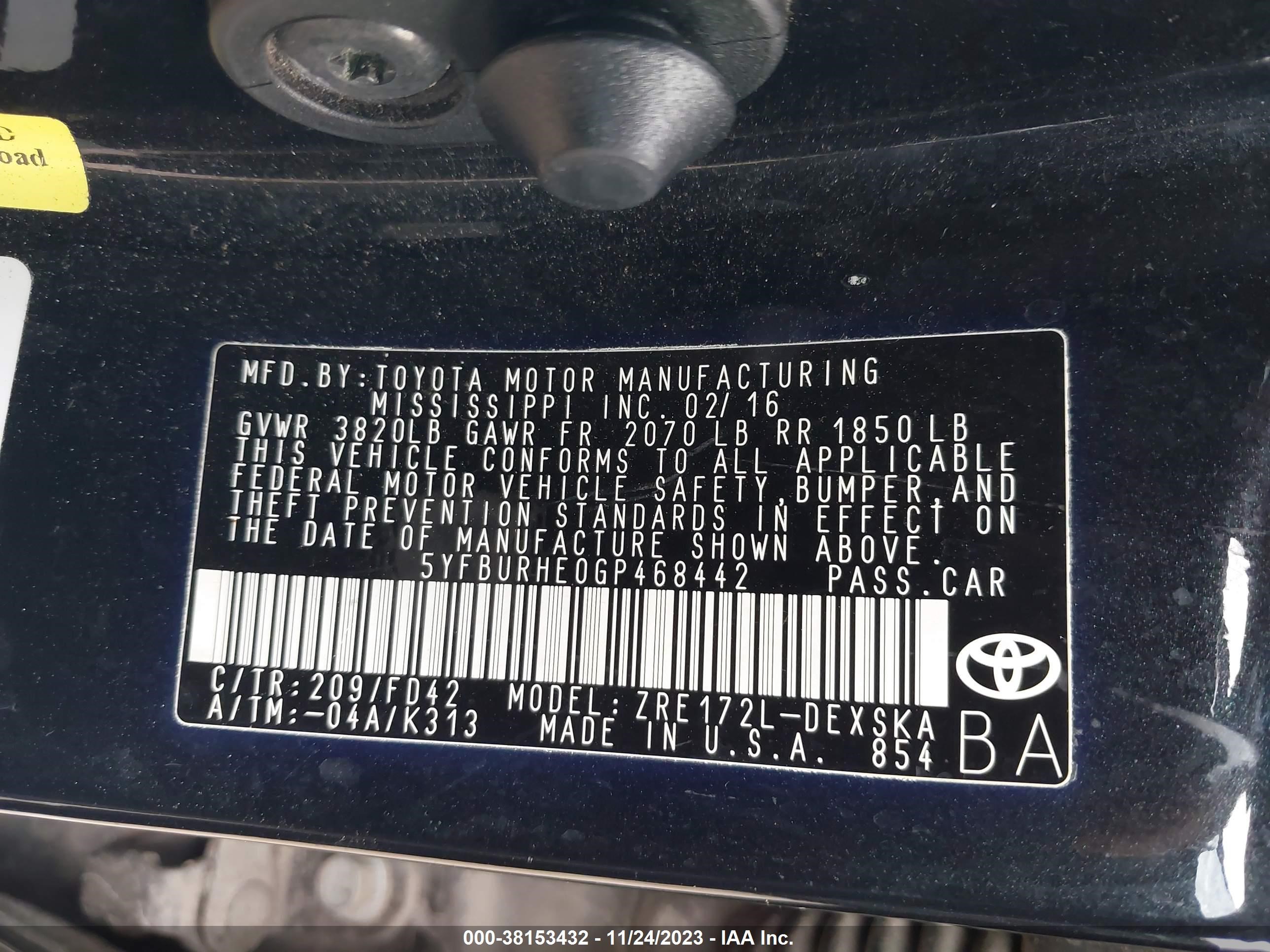 Photo 8 VIN: 5YFBURHE0GP468442 - TOYOTA COROLLA 