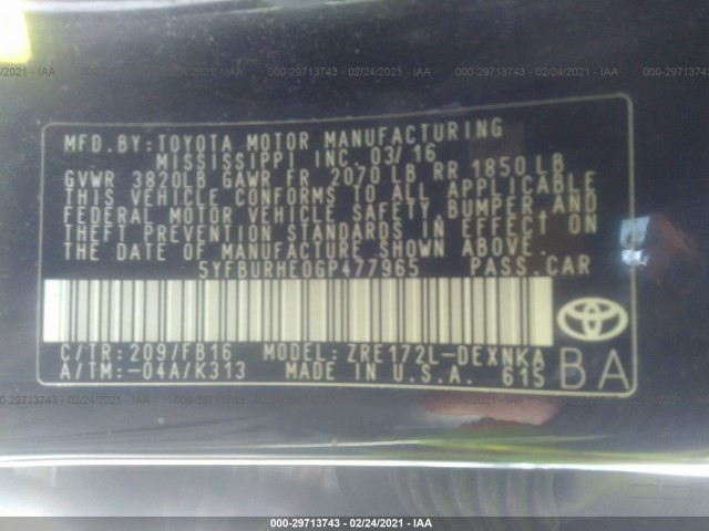 Photo 8 VIN: 5YFBURHE0GP477965 - TOYOTA COROLLA 