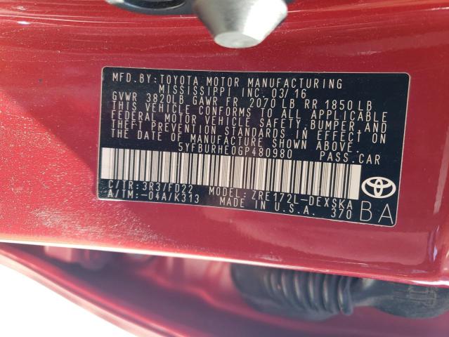 Photo 11 VIN: 5YFBURHE0GP480980 - TOYOTA COROLLA 