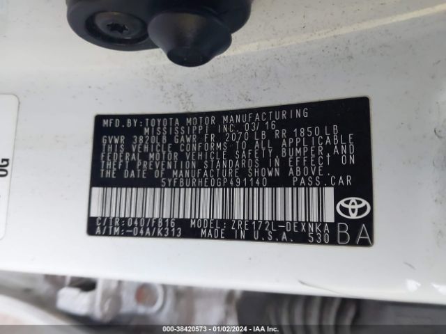 Photo 8 VIN: 5YFBURHE0GP491140 - TOYOTA COROLLA 