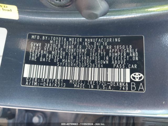 Photo 8 VIN: 5YFBURHE0GP506364 - TOYOTA COROLLA 