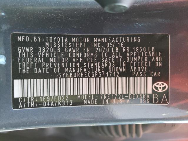 Photo 9 VIN: 5YFBURHE0GP511712 - TOYOTA COROLLA L 