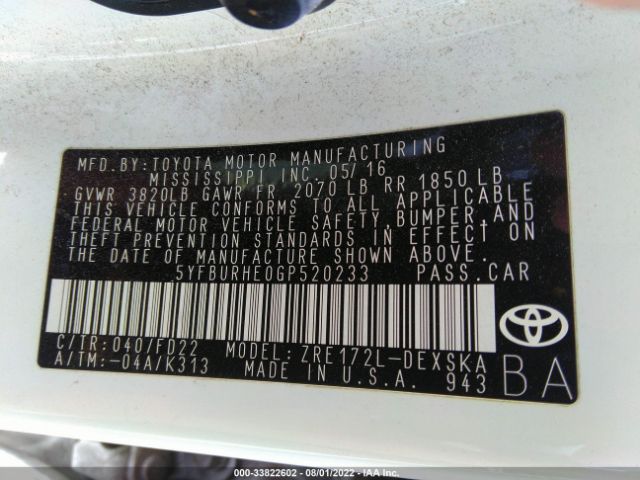 Photo 8 VIN: 5YFBURHE0GP520233 - TOYOTA COROLLA 