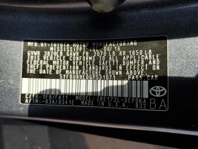 Photo 11 VIN: 5YFBURHE0GP531071 - TOYOTA COROLLA L 