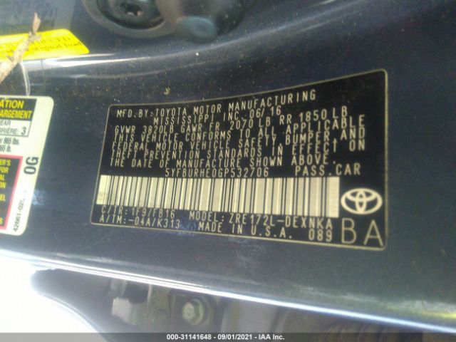 Photo 8 VIN: 5YFBURHE0GP532706 - TOYOTA COROLLA 