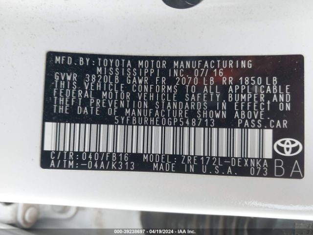 Photo 8 VIN: 5YFBURHE0GP548713 - TOYOTA COROLLA 