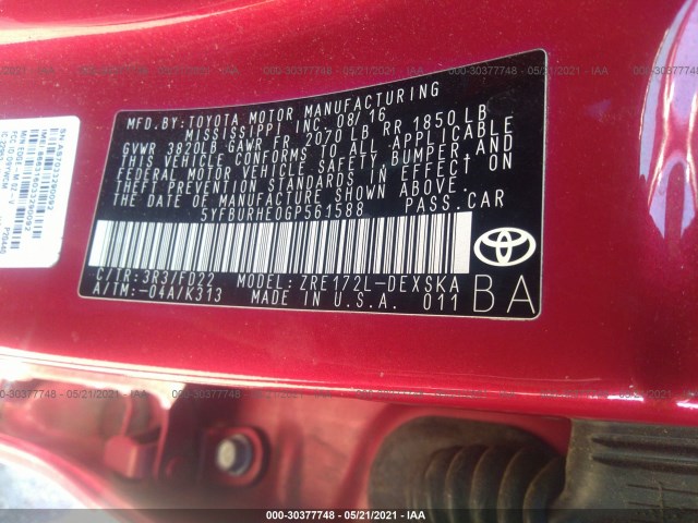 Photo 8 VIN: 5YFBURHE0GP561588 - TOYOTA COROLLA 