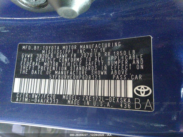 Photo 8 VIN: 5YFBURHE0HP608121 - TOYOTA COROLLA 