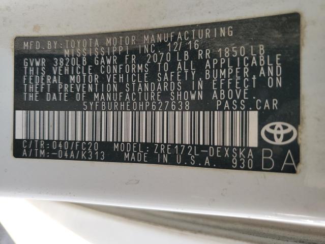 Photo 12 VIN: 5YFBURHE0HP627638 - TOYOTA COROLLA L 