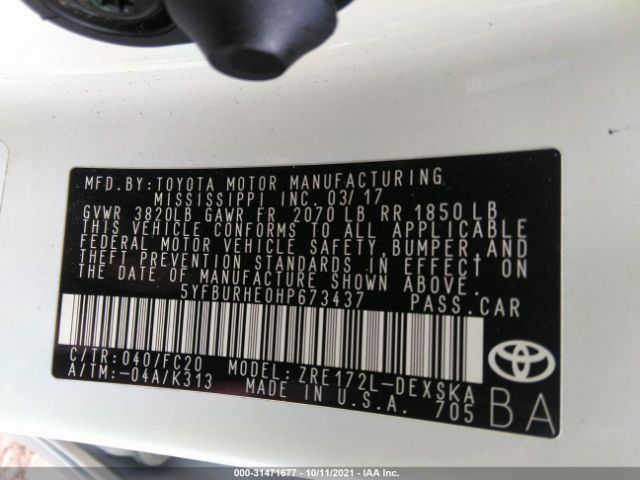 Photo 8 VIN: 5YFBURHE0HP673437 - TOYOTA COROLLA 