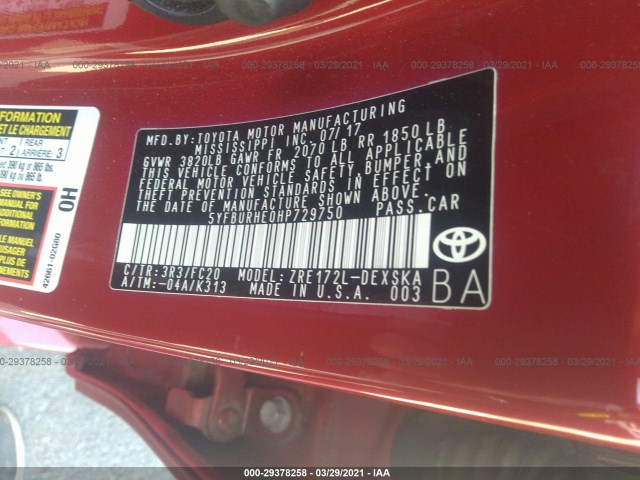 Photo 8 VIN: 5YFBURHE0HP729750 - TOYOTA COROLLA 