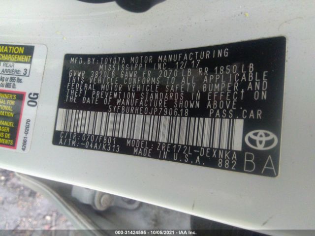 Photo 8 VIN: 5YFBURHE0JP790618 - TOYOTA COROLLA 