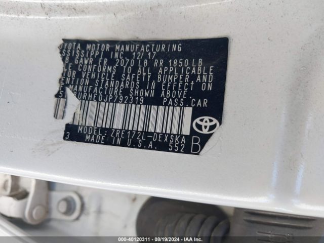 Photo 8 VIN: 5YFBURHE0JP792319 - TOYOTA COROLLA 