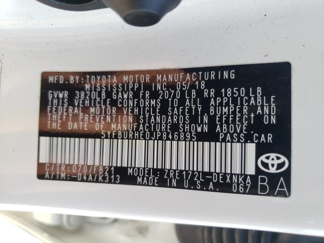 Photo 9 VIN: 5YFBURHE0JP846895 - TOYOTA COROLLA L 