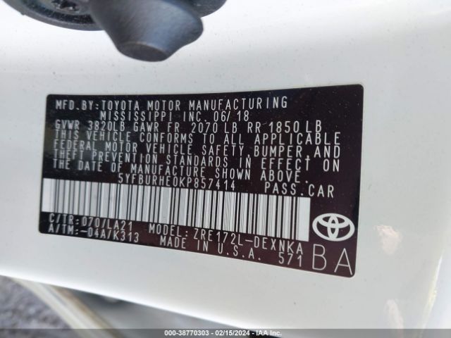 Photo 8 VIN: 5YFBURHE0KP857414 - TOYOTA COROLLA 