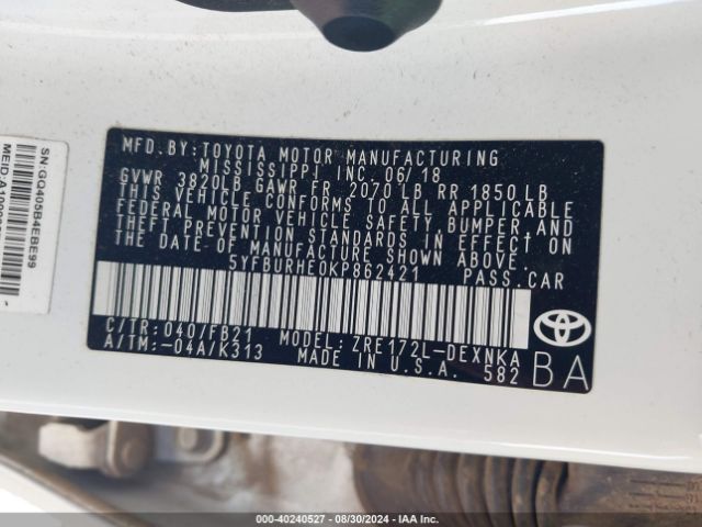 Photo 8 VIN: 5YFBURHE0KP862421 - TOYOTA COROLLA 