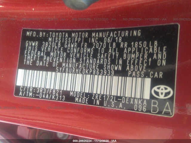 Photo 8 VIN: 5YFBURHE0KP863939 - TOYOTA COROLLA 