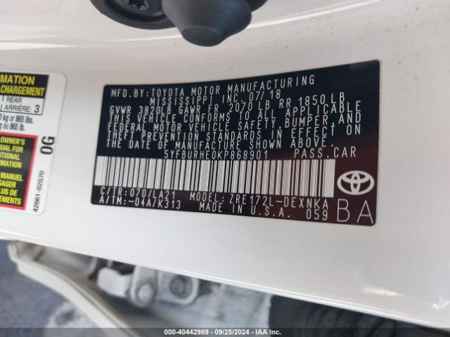 Photo 8 VIN: 5YFBURHE0KP868901 - TOYOTA COROLLA 