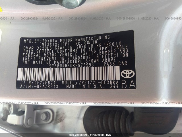 Photo 8 VIN: 5YFBURHE0KP875993 - TOYOTA COROLLA 