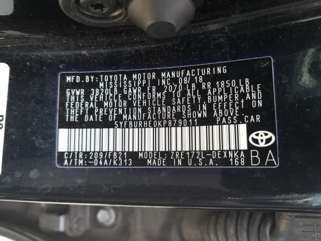 Photo 9 VIN: 5YFBURHE0KP879011 - TOYOTA COROLLA L 