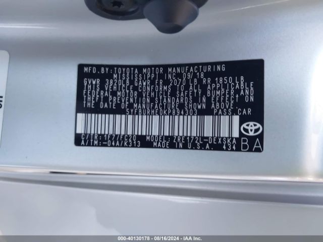 Photo 8 VIN: 5YFBURHE0KP894303 - TOYOTA COROLLA 