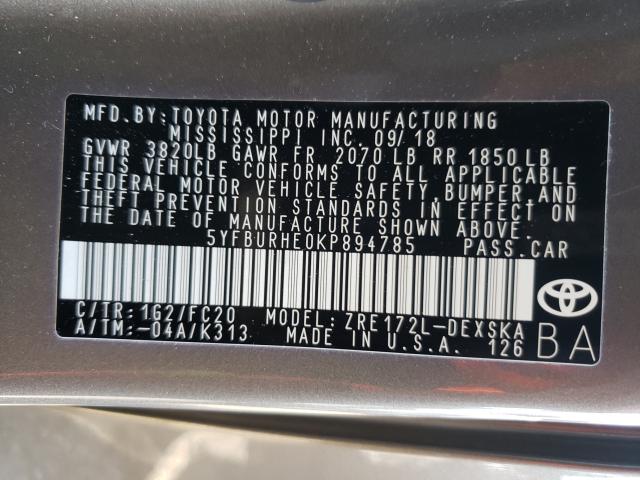 Photo 9 VIN: 5YFBURHE0KP894785 - TOYOTA COROLLA L 