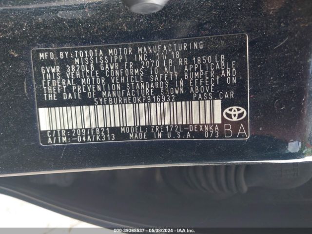 Photo 8 VIN: 5YFBURHE0KP916932 - TOYOTA COROLLA 