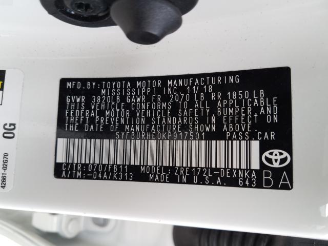 Photo 9 VIN: 5YFBURHE0KP917501 - TOYOTA COROLLA L 