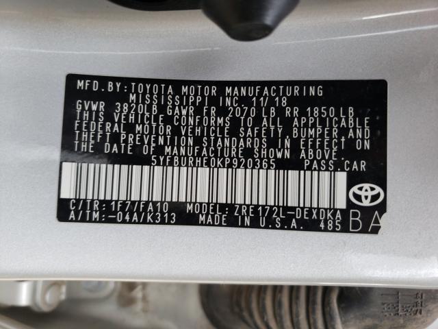 Photo 9 VIN: 5YFBURHE0KP920365 - TOYOTA COROLLA L 