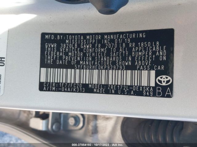 Photo 8 VIN: 5YFBURHE0KP929793 - TOYOTA COROLLA 