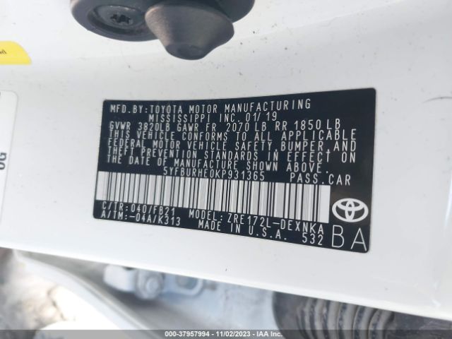 Photo 8 VIN: 5YFBURHE0KP931365 - TOYOTA COROLLA 