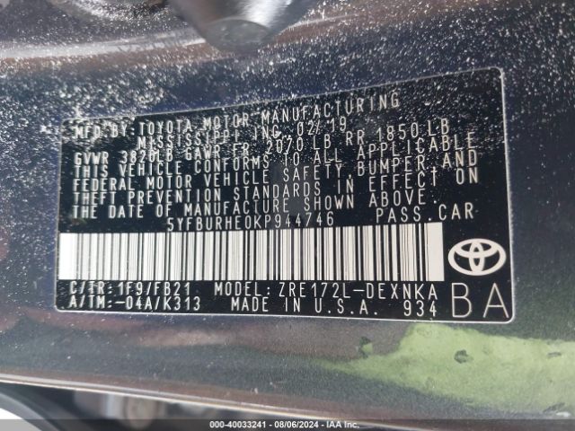 Photo 8 VIN: 5YFBURHE0KP944746 - TOYOTA COROLLA 