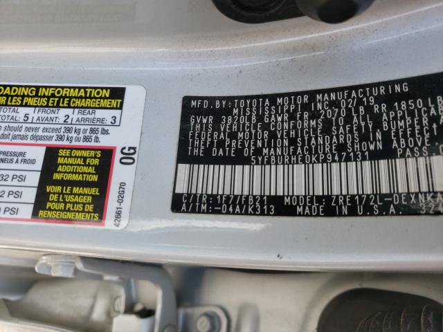 Photo 9 VIN: 5YFBURHE0KP947131 - TOYOTA COROLLA L 